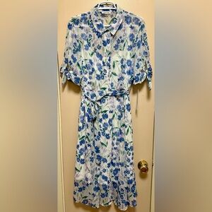 Calvin Klein Blue and White Floral Midi Dress